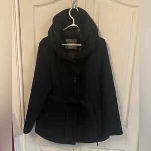 Black Winter Hooded Belted Trench Coat